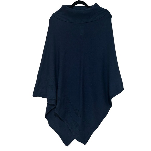 Soft Surroundings Missy Blue Turtleneck Poncho Cotton Wool Cashmere Blend - Picture 1 of 8